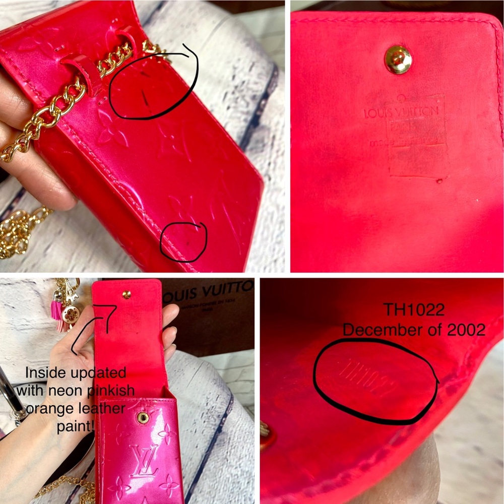 Louis Vuitton HOT PINK vernis leather pouch crossbody or bum bag w/keychain - Picture 8 of 10